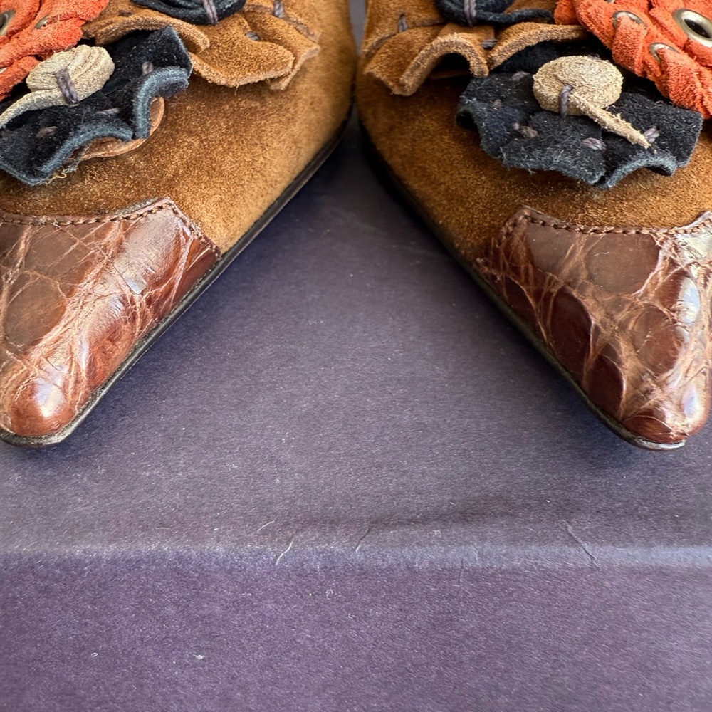 Brown Suede Women’s Shoes with Leather Accents
